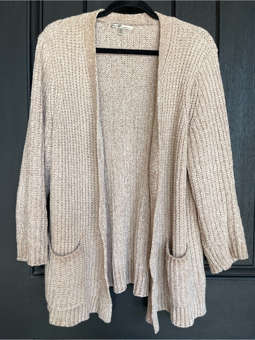 Seven7 Chenille Chunky Knit Cardigan Cream Open Front Pockets Women’s M